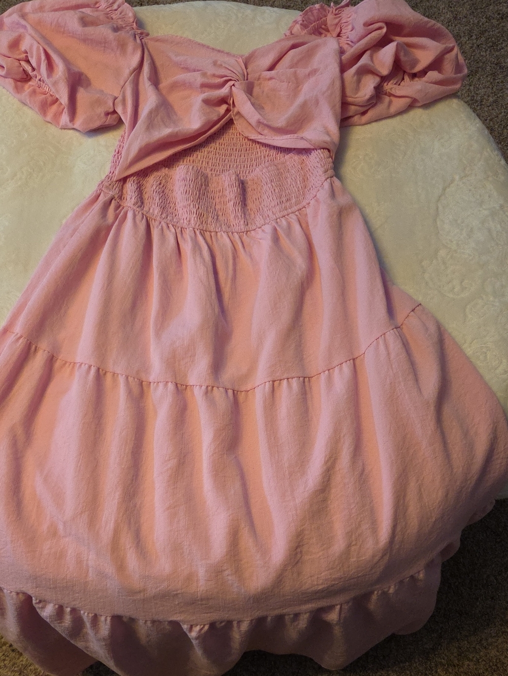 Women's Pink Puff-Sleeve Tiered Dress